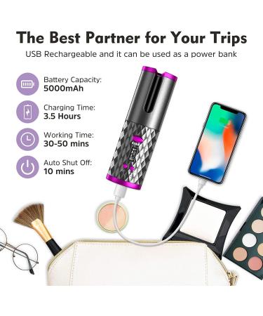 Wireless Cordless Auto Hair Curler: 6 Temp & 11 Timer Settings, USB Rechargeable, Travel-Friendly, Auto Shut Off - Fast Heat Technology - Buy Online on GoSupps.com