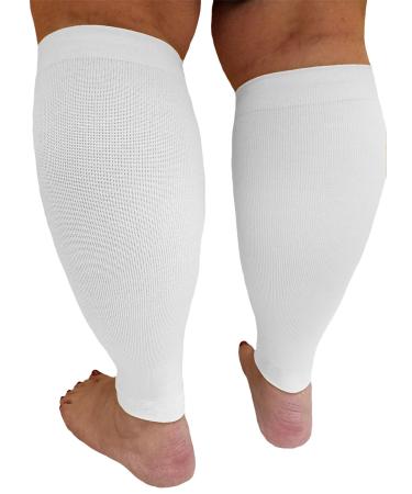 Compression Calf Sleeves Extra Wide - Soothing Gradient Support with Comfy Cuffs White
