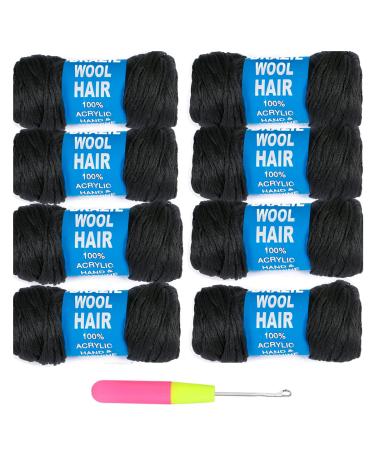 8Pcs Brazilian Yarn Wool Hair Arylic Yarn for Hair Crochet Braid Twist Warps Black Color Black03