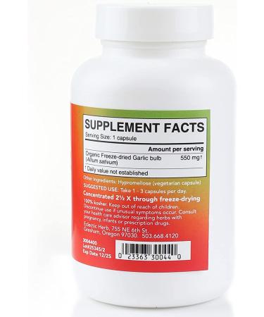 Eclectic Institute Raw Fresh Freeze-Dried Garlic 550mg - 120 Non-GMO Veg Capsules - Buy Online on GoSupps.com