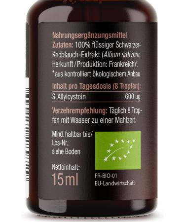 Organic Black Garlic Extract Liquid 15ml - High Dose 600mg S-Allylcysteine - Alcohol-Free - 100% Fermented - Easy Dosage with Pipette - Buy Online on GoSupps.com