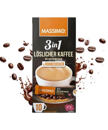 MASSIMO Instant Coffee 3 in 1 with Coffee Beans, White Coffee and Cane Sugar - 160 Instant Coffee Sticks of 17 g - Quick Preparation - Pack of 16