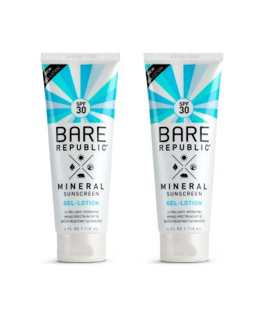 Bare Republic Mineral Gel Sunscreen SPF 30 Sunblock Body Lotion, Light and Hydrating Skin Care, 4 Fl Oz, 2 Pack 4 Fl Oz (Pack of 2)