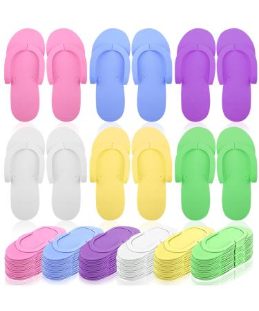 48 Pairs Disposable Pedicure Slippers Foam Pedicure Flip Flops Multi Color Disposable Pedicure Sandals for Guests Spa Salon Nail Hotel Foot Women Men