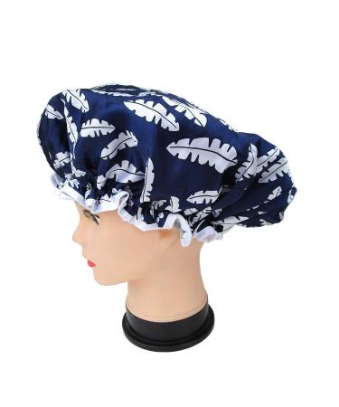 Reusable Waterproof Shower Cap for Women - 1 Pcs Elastic Hair Bath Cap (09 Navy Blue Feather) - Buy Online on GoSupps.com