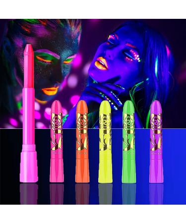 Saturey Glow in The Black Light Face & Body Paint Crayons Neon Blacklight Glow Body Makeup Fluorescent Face Paints for Glow Party Supplies Mardi Gras Christmas Gifts  6PCS
