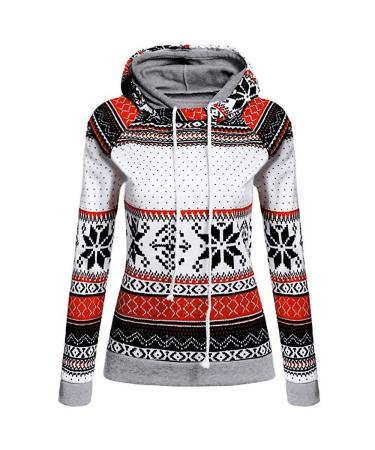 Bigfanshu Women's Christmas Printed Hoodies Sweatshirt Xmas Tops Jumper Pullover Winter Coat Hooded Red