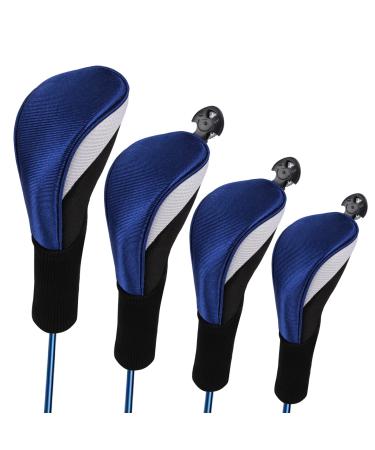 Lybile Golf Club Head Covers for Fairway Woods Driver Hybrids, 4Pcs Long Neck Mesh Golf Club Headcovers Set with Interchangeable No. Tags 3 4 5 6 7 X (Blue)