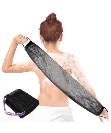 Molain African Exfoliating Net for Women Men African Back Scrubbers African Smoother Long Net Shower Sponges Exfoliating Loofahs with Ropes Body Washing Accessories (Black)