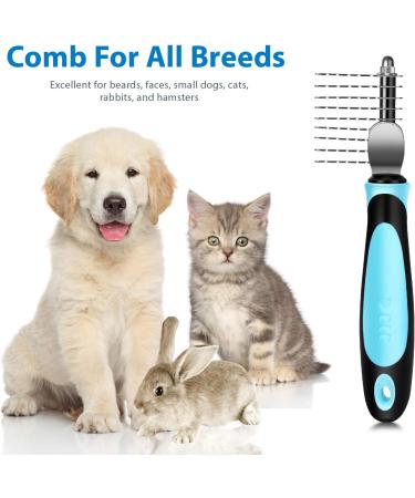 Flexzion Dogs Dematting Comb Stainless Steel Blades Rakes for Pets Cats Animals Matted Knotted Hair Brush Cutting Removing Grooming Tool with Smooth Teeth Needle - Black & Blue Handle - Buy Online on GoSupps.com
