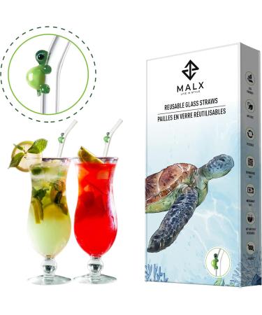 MALX 5-Pack 8.5" x 0.3" Turtle Glass Straws Set of 4 Handmade Transparent Long Straws and 1 Cleaning Brush. Suitable for Cold and hot Drinks Aesthetic Cute Straws with Charm Coquette Straws - Buy Online on GoSupps.com