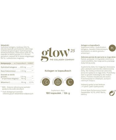 Buy Glow25 Collagen Capsules High Dose 180 Capsules with Hyaluronic Acid & Vitamin C | Premium Collagen Complex for Beautiful Skin | Lab Tested & Made in Germany - Buy Online on GoSupps.com