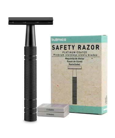 Matte Black Double Edge Safety Razor for Men  with 10 Platinum Coated Double Edge Safety Razor Blades  Single Blade Razor for Men Shaving  Reusable Travel Essentials Women Razor Matte Black Razor