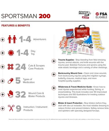 Adventure Medical Kits Sportsman Series 200 Outdoor First Aid Kit - 82 Pieces - Buy Online on GoSupps.com