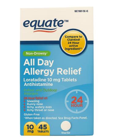 Non-Drowsy All Day Allergy Relief Loratadine 10 mg Tablets Antihistamine 45 Count 24 Hour Active Ingredient