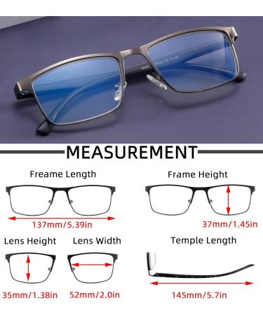 4-Pack Men's Blue Light Blocking Reading Glasses - Stylish Spring Hinge Metal Full Frame +2.0 (2 Black + 2 Gunmetal - Buy Online on GoSupps.com