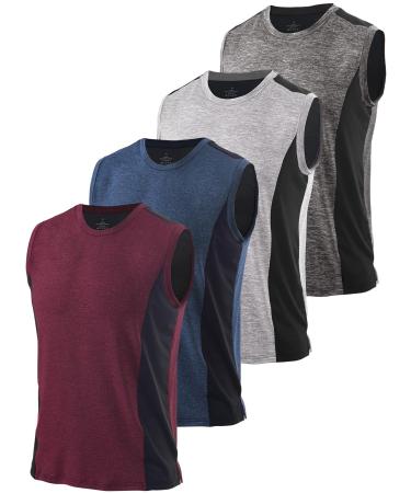 Ymmchy Men Gym Tank Top sleeveless muscle shirt fitness tank top Quick Dry armpit shirt bodybuilding undershirt 4 Pack S 4 pack-dark gray/light gray/dark blue/wine red