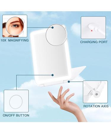 DTBG 10X Magnifying Travel Makeup Mirror with Dimmable LED Light - USB Rechargeable Portable Cosmetic Mirror for Women (White) - Buy Online on GoSupps.com