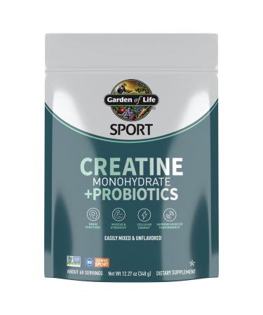 Garden of Life Creatine Monohydrate Powder for Women and Men Micronized Pre Workout with Probiotics for Muscle Strength Performance Sport Amino Energy About 60 Easy to Mix Unflavored Servings