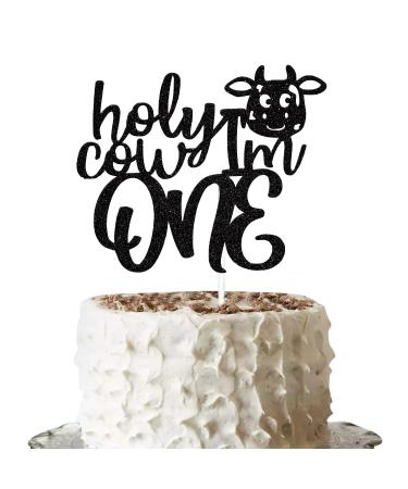 Black Glitter Holy Cow I'm One Cake Topper Cow Cake Topper Holy Cow I'm One Birthday Decorations First Birthday Cake Topper Cow Theme One Year Old Birthday Party Decorations Supplies