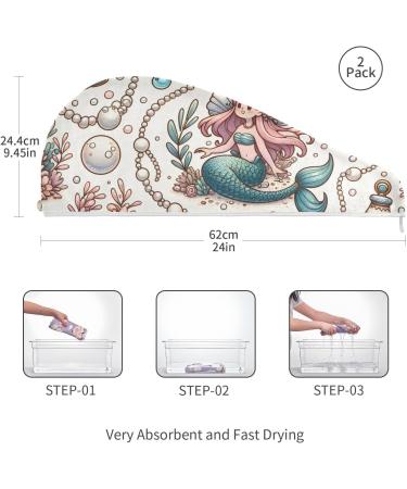 Buy Beautiful Mermaid Pearl Shell Hair Towels 2 Pack Super Absorbent Quick Dry Hair Turbans with Button Twisty Wrap for Women & Girls | International Shipping Available - Buy Online on GoSupps.com