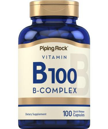 Piping Rock Vitamin B-100 Complex | 100 Capsules | Vitamins B12 B1 B2 B6 | Non-GMO Gluten Free Supplement 100 Count (Pack of 1)