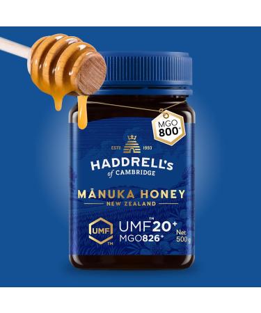Haddrell's of Cambridge Miel de Manuka MGO 800+ (UMF 20+) 500g - Certifi de Nouvelle-Z lande - Riche en M thylglyoxal - Durable cru et haute teneur en MGO - Miel de qualit sup rieure - Buy Online on GoSupps.com