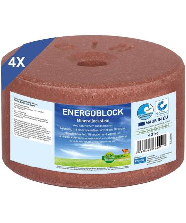 Imima mineral lick horse Energy block Salzleckstein set 4 x 3kg - salt licks for horses sheep goats wild and beef - salt licking stone mineral stone 12 kg (1 Pack)