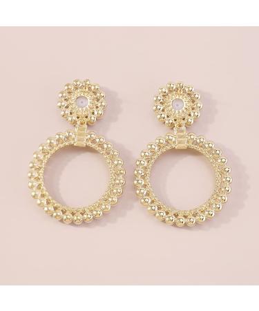 Chargances Boho Baroque Round Pearl Hoop Dangle Earrings with Crystal Accents - Gold | Fashion Stud Earrings for Women and Girls - Buy Online on GoSupps.com