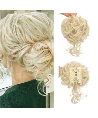 Claw Messy Bun Hair Pieces Clip Wavy Curly Hair Chignon Clip in Hairpieces Tousled Updo Donut Hair Bun Synthetic Hair Ponytail for Women Girls 613#