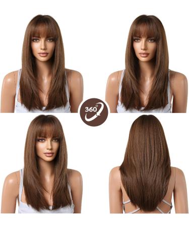 HAIRCUBE Brown Long Straight Wigs with Fringe for Women - Perfect for Daily Wear - Buy Online on GoSupps.com