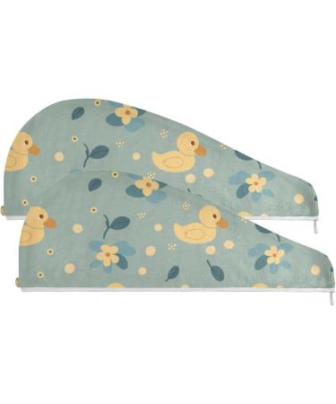Flower Duck Blue Hair Towel 2 Pack | Super Absorbent Quick Drying Hair Turbans for Women & Girls - Buy Online on GoSupps.com