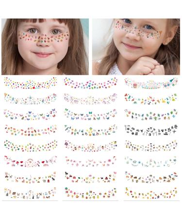 24Sheets Face Temporary Tattoo for Girls Boys Freckles Face Tattoo Stickers Butterfly Fruit Dinosaur Design Festival Makeup Rave 5