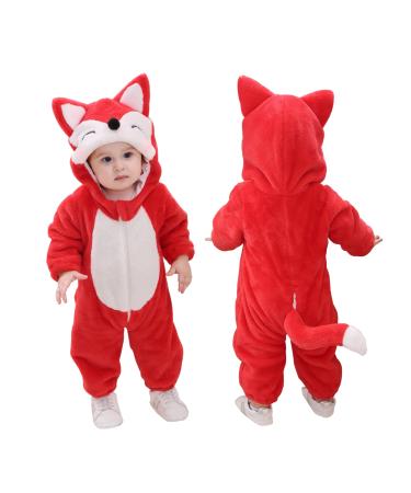 Doladola Unisex Baby Hooded Cartoon Animal Romper Toddler's Jumpsuit Baby's Outfit Infant's Pajama 3-6 Months Red Fox
