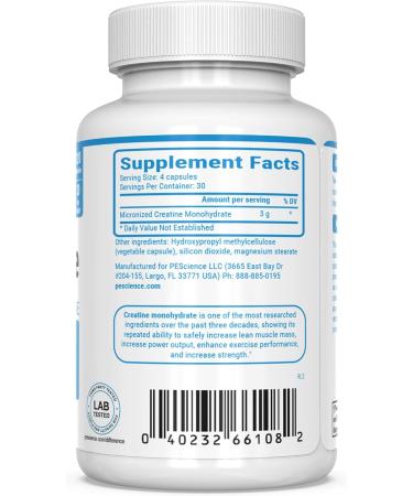 PEScience Trucreatine Capsules - 120 Count Creatine Monohydrate Supplement for Muscle Growth & Performance - Buy Online on GoSupps.com