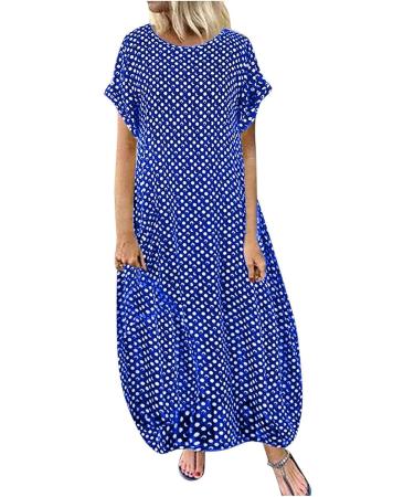 Women's Casual Bohemian Maxi Dress with Pockets - Short Sleeve Loose Plain Long Maxi Dress, Sky Blue, XL - Buy Online on GoSupps.com