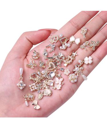 Nail Art Hearts and Bows 50PCS Mixed 3D Gold Pearl Rhinestones Bowknot Luxury Dangle Nail Art Charms Resin Nail Gems Nail Decorations for DIY Manicure Design Nail Art Jewelry Making - Buy Online on GoSupps.com