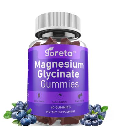 Goreta Magnesium Glycinate Gummies 600mg + L-Threonate | Daily Balance & Relaxation Support | with D3 + B6 + CoQ10 | Blueberry, 60 Gummies