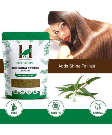 H&C 100% Natural Bhringraj Powder for Hair - 227g/0.5 LB/08 oz - Hair Growth Rejuvenator | Indian Ayurveda - Buy Online on GoSupps.com
