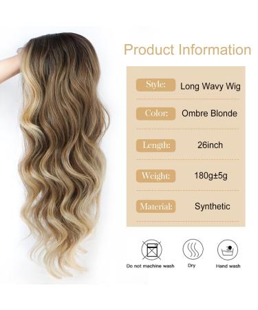 26 Inch Ombre Blonde Wavy Wig for Women - Heat Resistant Synthetic Fiber - Natural Look for Daily & Party Wear - Buy Online on GoSupps.com