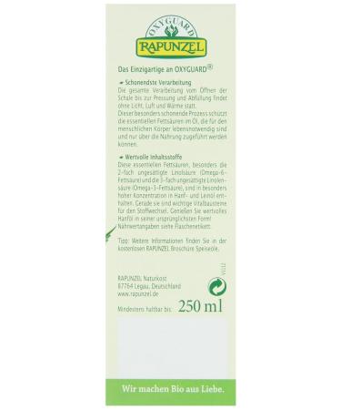 Rapunzel Organic Hemp Oil 250ml - Premium Native Hemp Oil 1 Pack for Health & Wellness - Buy Online on GoSupps.com