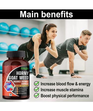 Premium Horny Goat Weed 8650mg with Tribulus Terrestris, Panax Ginseng, Ashwagandha Root, Maca Root - Energy Booster & Memory Support - 90 Count 3-Month Supply - Buy Online on GoSupps.com