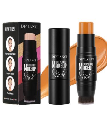 2 in 1 Contour Stick Makeup Brush  Afflano Waterproof Contouring Blush Brighten Shading and defining Face Body Pencil  Longwear Orange Concealer Stick For Dark Circles Yellow / Dark Skin(02 CARAMEL) 2 CARAMEL