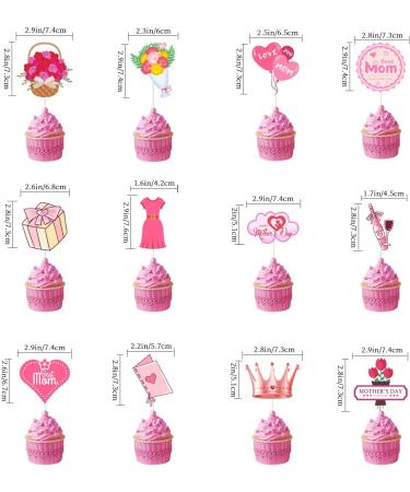 KIPETTO 24Pcs Happy Mother's Day Cupcake Toppers Best Mom Cake Topper Cupcake Picks for Mother's Day Birthday Party Decorations - Buy Online on GoSupps.com