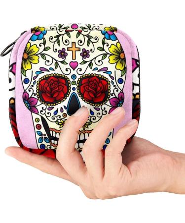Menstrual Pad Bag with Zipper - Stylish Tampon Collection Pouch for Women & Girls (Sugar Skull) - Buy Online on GoSupps.com