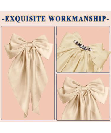 Khaki Hair Bow Khaki Bow Hair Clip for Women Solid Color Bow Hair Clips with Long Ribbon French Khaki Bow Hair Clip Soft Satin Silky Hair Bows Cute Gifts for Women Girls - Buy Online on GoSupps.com