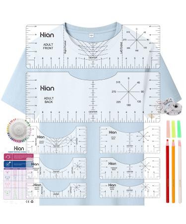 13pcs Tshirt Ruler Guide for Vinyl Alignment T Shirt Ruler to Center Designs T-Shirt Alignment Tool for Vinyl Placement Tee Shirt Guide Ruler for Heat Press Tshirt Printing Guide Set - Transparent B 13pcs-Transparent B