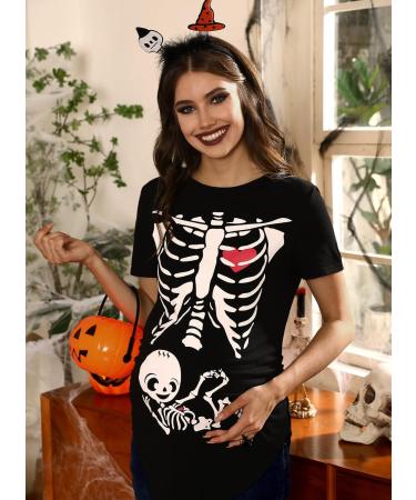 G and PL Halloween Pregnancy Womens Top Maternity Funny Graphic Shirt - Skeleton Design | S-XXL - Buy Online on GoSupps.com