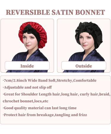 Welrog Satin Hair Hood for Women - Double-Sided Silk Bonnet | Hair Protection & Sleep Hood in Black/Wine Red - Buy Online on GoSupps.com