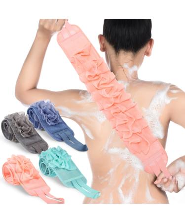 4 Pcs Exfoliating Back Scrubber for Shower Double Sided Exfoliating Cloth with Strap Handle Long Back Scrubber Cloth Body Scrubber Sponge Back Washer Cleaner for Women Men Deep Body Washing  4 Colors